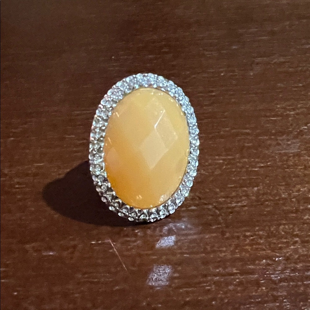 LOFT Orange Gemstone Ring with Silver Halo
